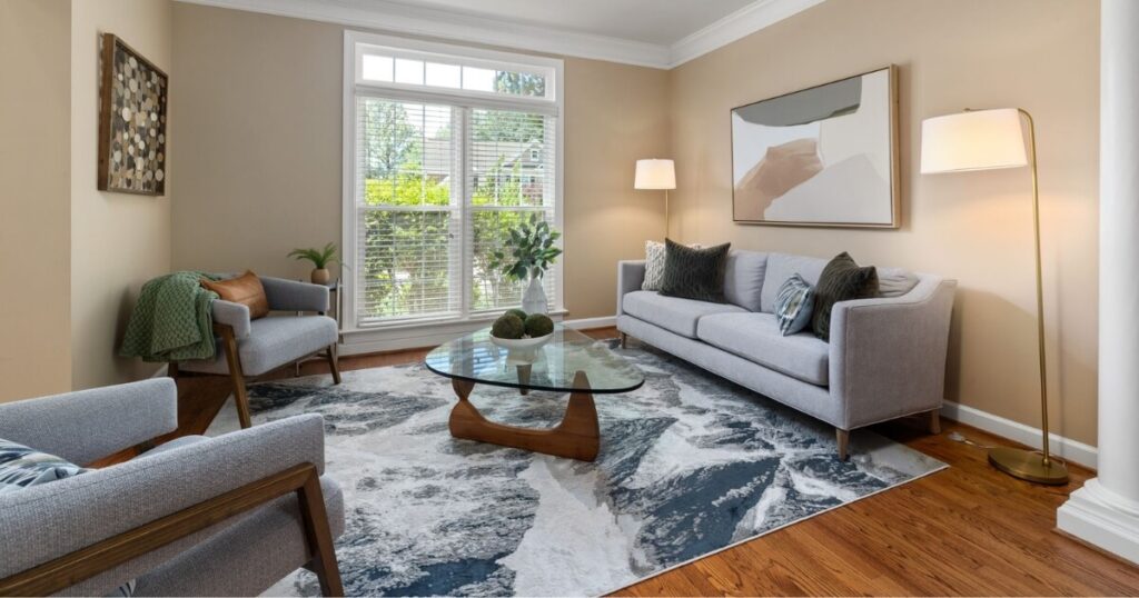Bright living room featuring stylish furniture and modern design elements